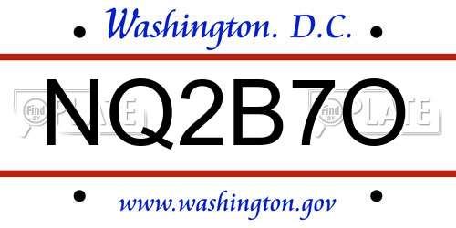 NQ2B7O District Of Columbia License Plate