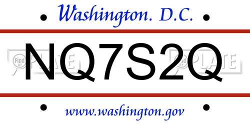 NQ7S2Q District Of Columbia License Plate