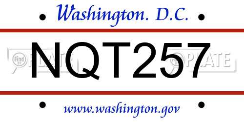 NQT257 District Of Columbia License Plate