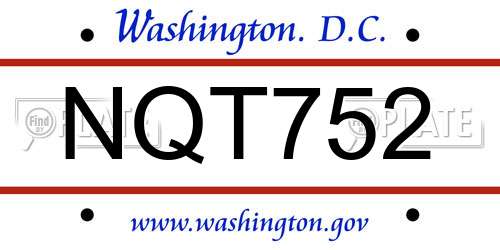 NQT752 District Of Columbia License Plate