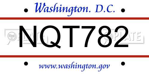 NQT782 District Of Columbia License Plate