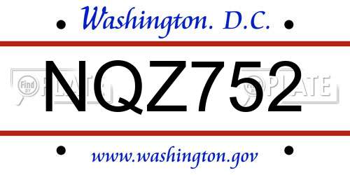 NQZ752 District Of Columbia License Plate