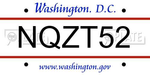 NQZT52 District Of Columbia License Plate