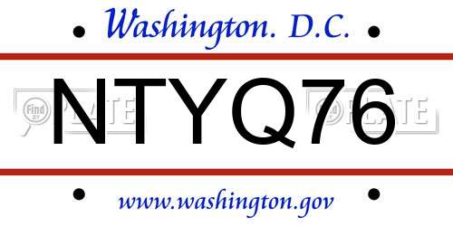 NTYQ76 District Of Columbia License Plate