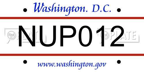 NUP012 District Of Columbia License Plate