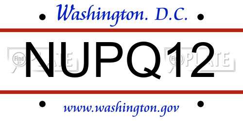 NUPQ12 District Of Columbia License Plate
