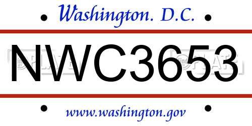 NWC3653 District Of Columbia License Plate