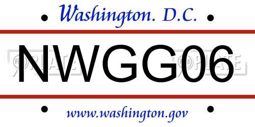 NWGG06 District Of Columbia License Plate