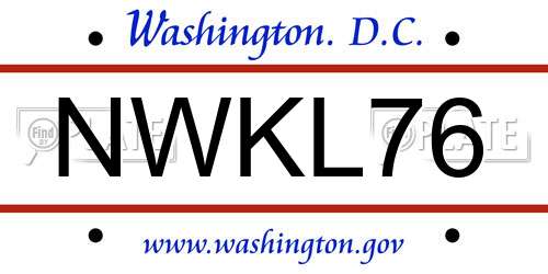 NWKL76 District Of Columbia License Plate