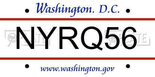 NYRQ56 District Of Columbia License Plate