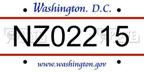 NZ02215 District Of Columbia License Plate