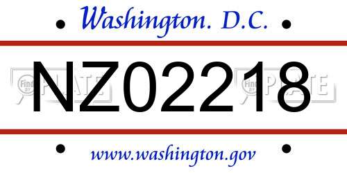NZ02218 District Of Columbia License Plate