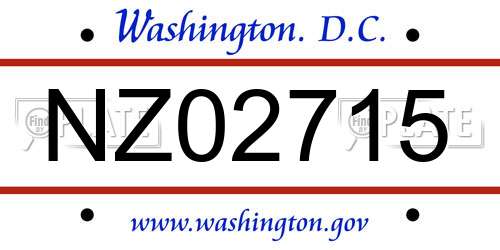 NZ02715 District Of Columbia License Plate