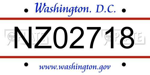 NZ02718 District Of Columbia License Plate