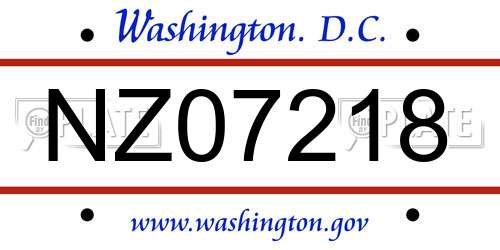 NZ07218 District Of Columbia License Plate