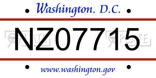 NZ07715 District Of Columbia License Plate