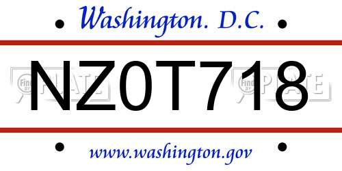 NZ0T718 District Of Columbia License Plate
