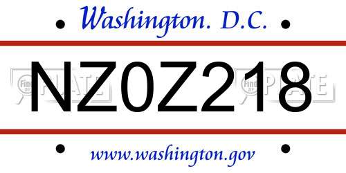 NZ0Z218 District Of Columbia License Plate