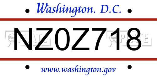 NZ0Z718 District Of Columbia License Plate