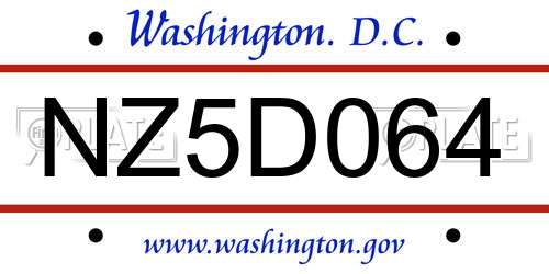 NZ5D064 District Of Columbia License Plate