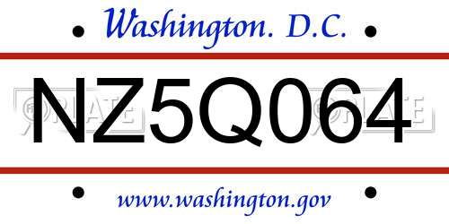NZ5Q064 District Of Columbia License Plate