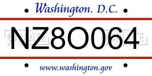 NZ8O064 District Of Columbia License Plate
