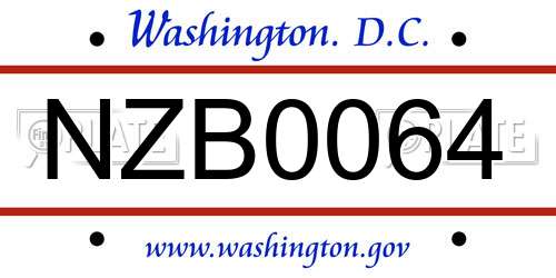 NZB0064 District Of Columbia License Plate