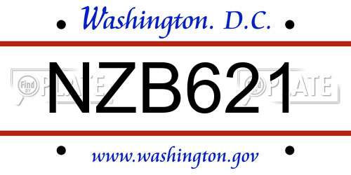 NZB621 District Of Columbia License Plate