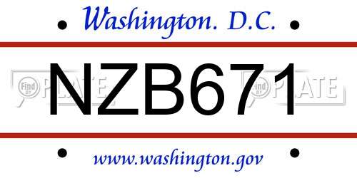 NZB671 District Of Columbia License Plate