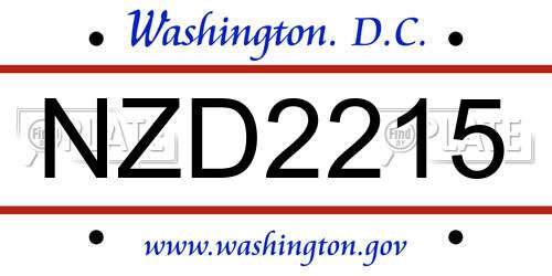 NZD2215 District Of Columbia License Plate