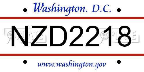 NZD2218 District Of Columbia License Plate