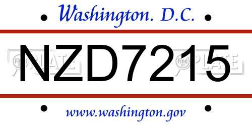 NZD7215 District Of Columbia License Plate