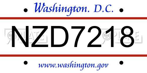 NZD7218 District Of Columbia License Plate