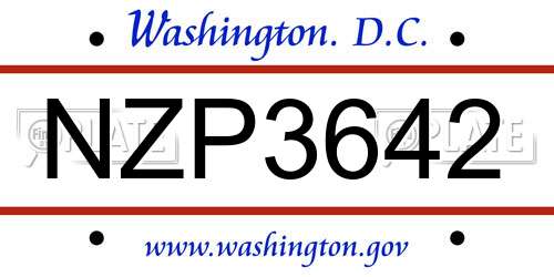 NZP3642 District Of Columbia License Plate