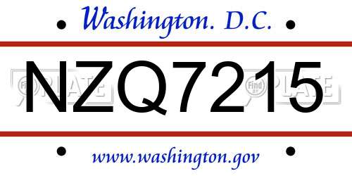 NZQ7215 District Of Columbia License Plate