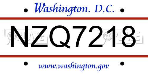 NZQ7218 District Of Columbia License Plate