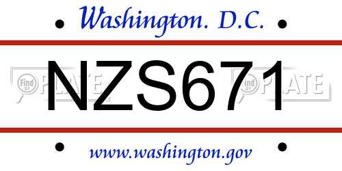 NZS671 District Of Columbia License Plate