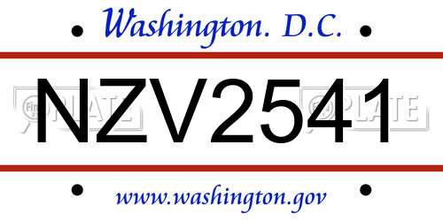 NZV2541 District Of Columbia License Plate