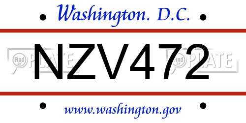 NZV472 District Of Columbia License Plate