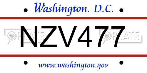 NZV477 District Of Columbia License Plate