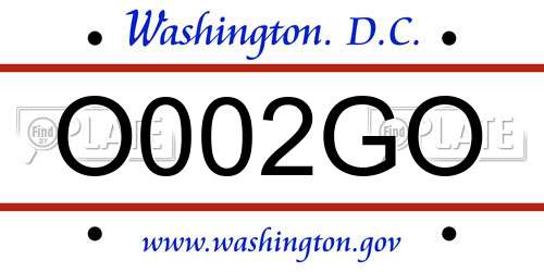 O002GO District Of Columbia License Plate