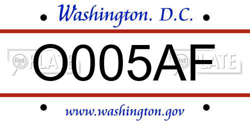 O005AF District Of Columbia License Plate