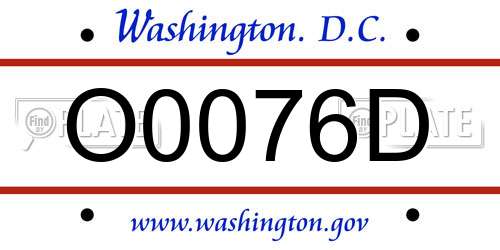 O0076D District Of Columbia License Plate