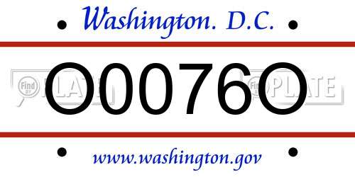 O0076O District Of Columbia License Plate