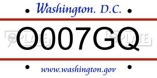 O007GQ District Of Columbia License Plate
