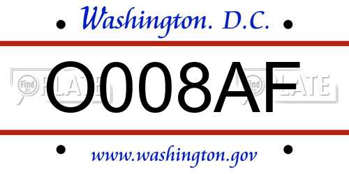 O008AF District Of Columbia License Plate
