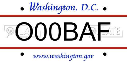 O00BAF District Of Columbia License Plate