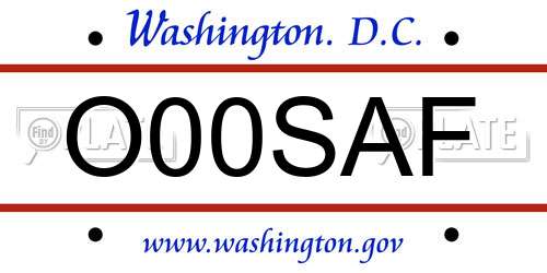 O00SAF District Of Columbia License Plate