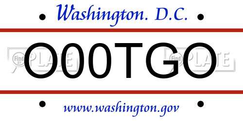 O00TGO District Of Columbia License Plate