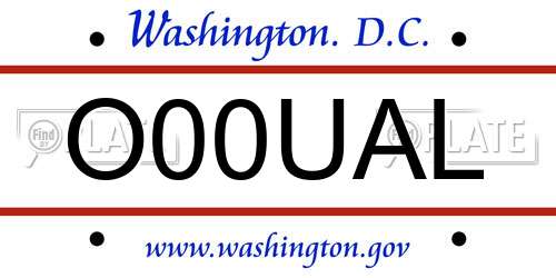 O00UAL District Of Columbia License Plate